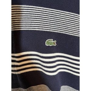 Lacoste Men's Size 7 Polo Shirt Short Sleeve Striped Logo Front Navy Blue White
